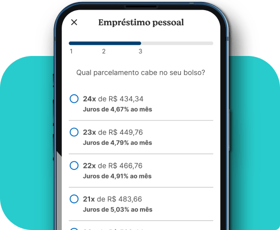 Tela do aplicativo de empréstimo pessoal Neon selecionando o valor do empréstimo e o número de parcelas