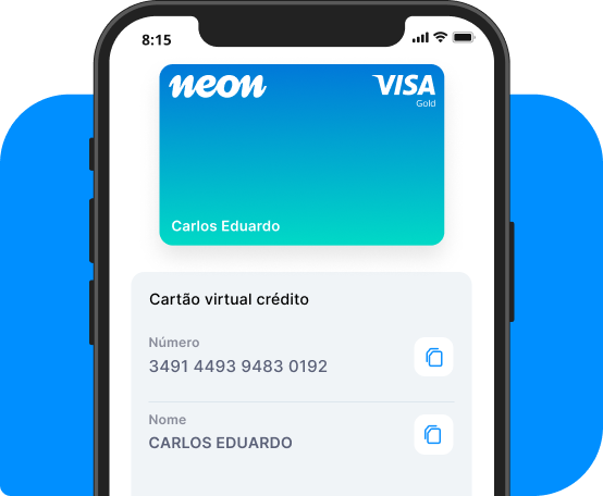 Cartão virtual Neon em tela de celular