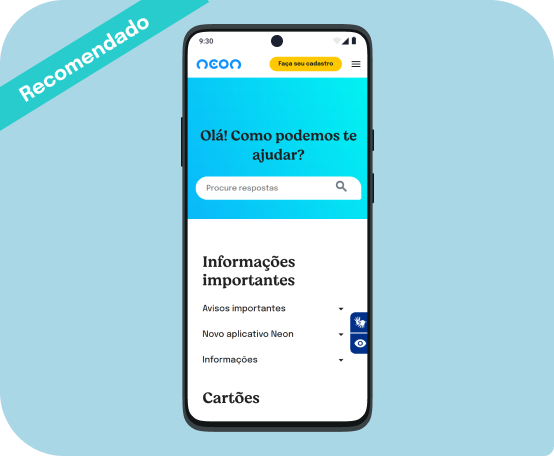 Tela do site da Neon com a seção de perguntas frequentes