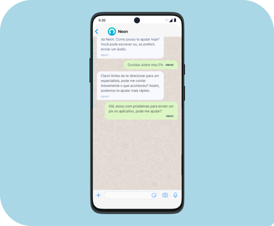Imagem de uma conversa pelo WhatsApp com a Neon