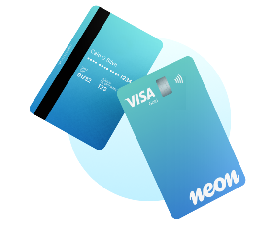 Dois cartões de crédito Neon, um em cima do outro, mostrando frente e verso