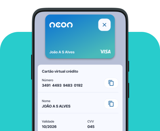 Tela de celular mostrando detalhes do cartão de crédito virtual Neon
