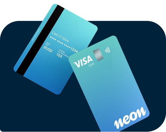 Dois cartões de crédito Neon, um em cima do outro, mostrando frente e verso