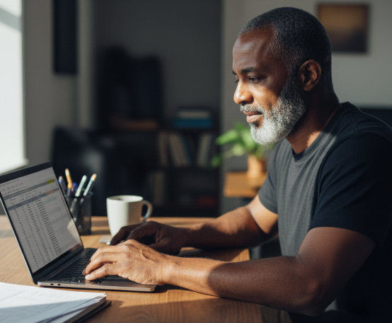 Homem utilizando um notebook em casa