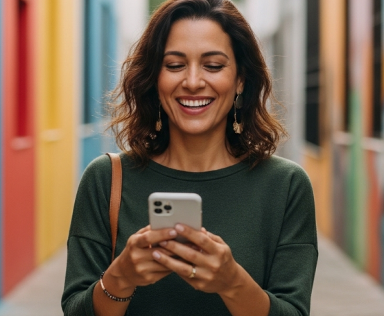 Mulher digitando em celular