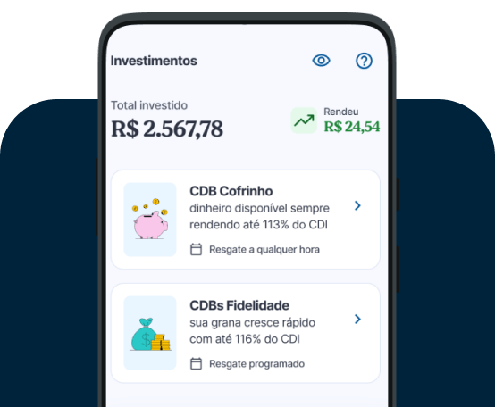 Tela de celular mostrando investimentos no aplicativo Neon