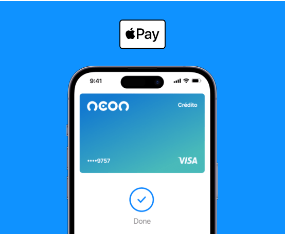 Imagem de celular mostrando cartão virtual Neon no Apple Pay