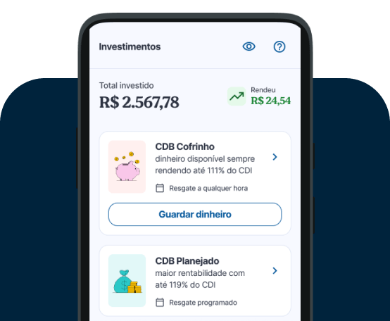 Tela de celular mostrando investimentos no aplicativo Neon