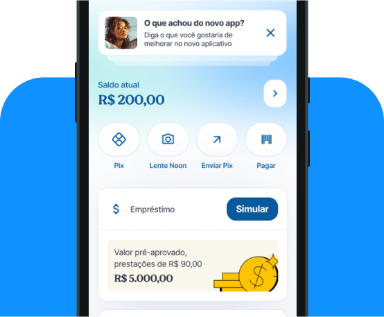 Celular mostrando na tela aplicativo Neon com opção de empréstimo