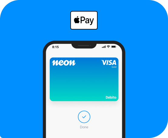 Imagem de celular mostrando cartão virtual Neon no Apple Pay