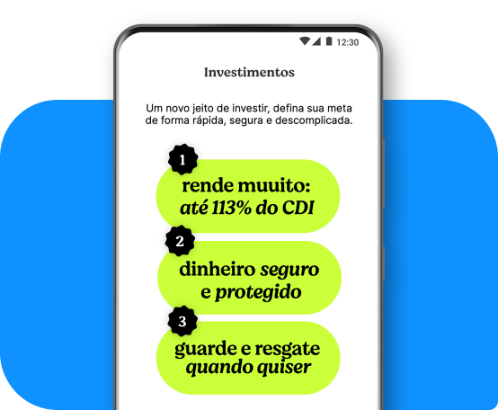 Tela de investimentos do aplicativo Neon para realizar investimento livre ou com objetivo
