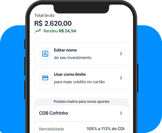 Tela de celular mostrando investimentos no aplicativo Neon