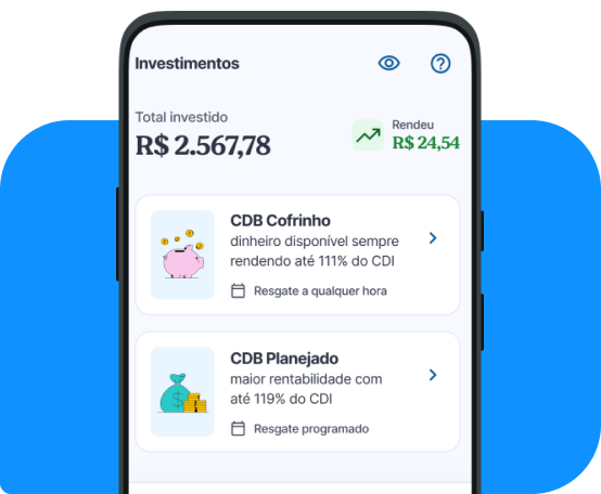 Tela de celular mostrando investimentos no aplicativo Neon