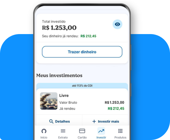 Tela de celular mostrando investimentos no aplicativo Neon