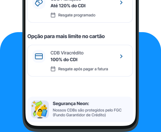 Tela de celular mostrando investimentos no aplicativo Neon