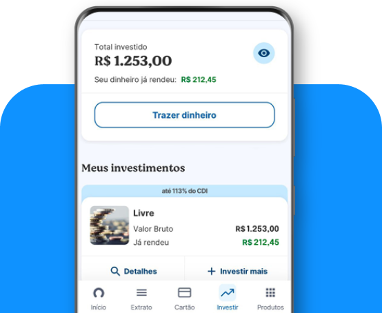 Tela de celular mostrando investimentos no aplicativo Neon