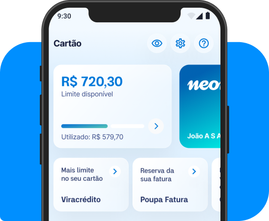 Celular mostrando tela do aplicativo Neon